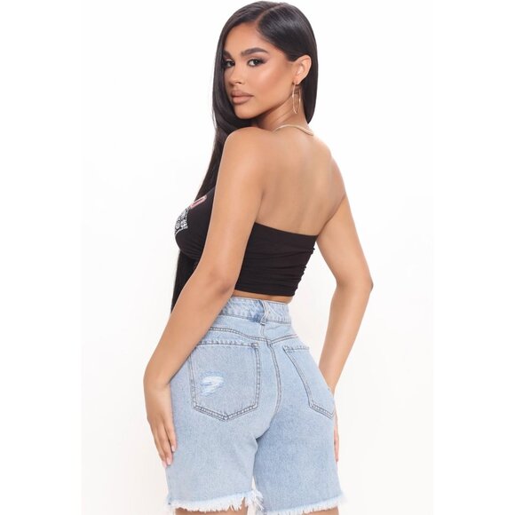 Fashion Nova ✦ Chi Town Bandeau Top ✦ Bandana Print Chicago Graphic Ruched L NWT - Picture 3 of 3